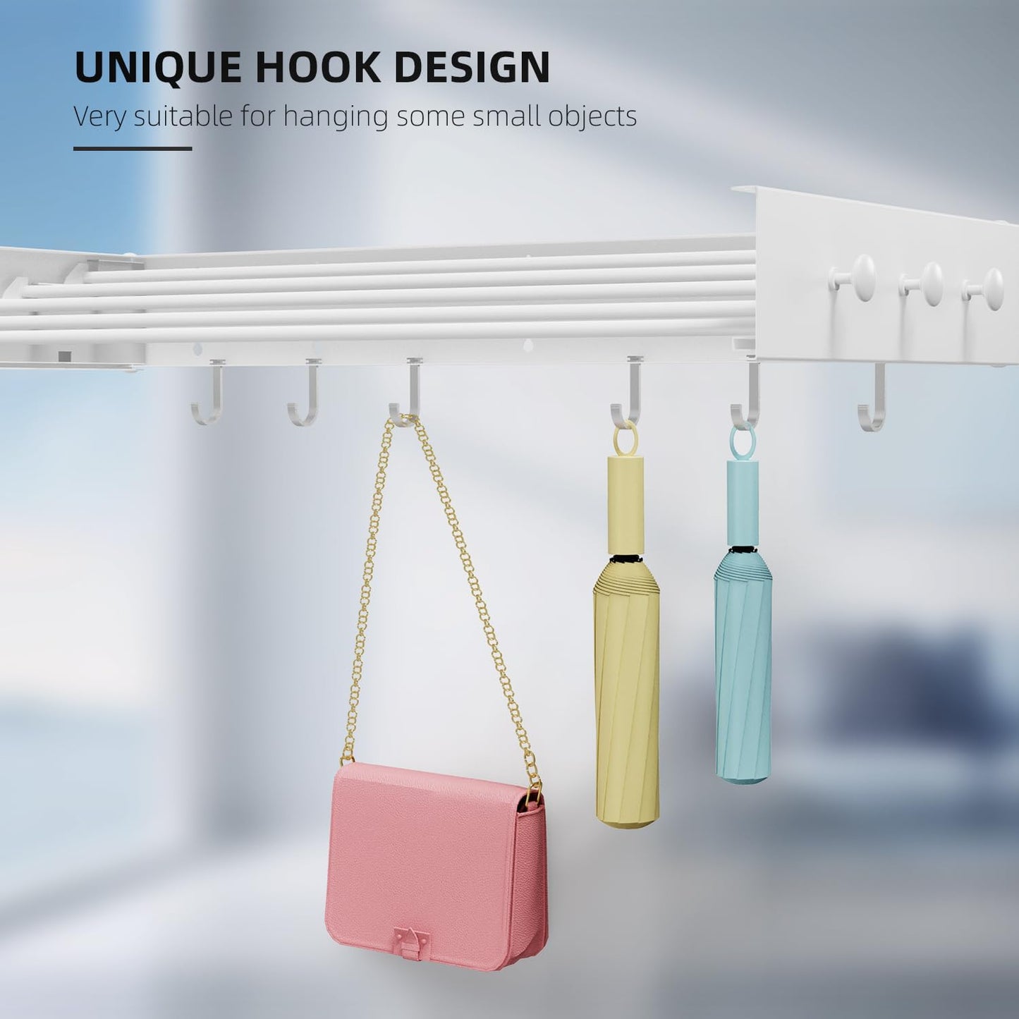 Drying Rack Clothing,Clothes Drying Rack Wall Mounted,Laundry Drying Rack Wall Mount,Foldable,Collapsible,60 lb Capacity 5 Aluminium Poles with 12 Hooks,Space Saving Clothes Drying Rack,White 40"