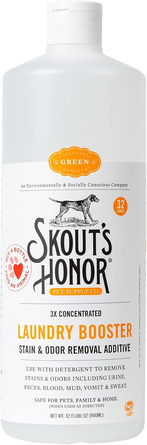 Skout's Honor Laundry Booster Stain & Odor Removal Additive - Plant-Powered Formula for Pet Bedding, Clothing, and Washable Pee Pads - Eco-Friendly & Cruelty-Free, 32 oz