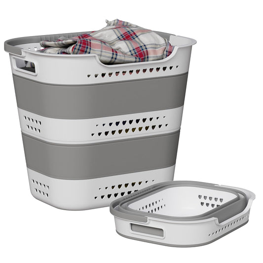 Collapsible Plastic Laundry Basket Hamper with Handles for Clothes Storage