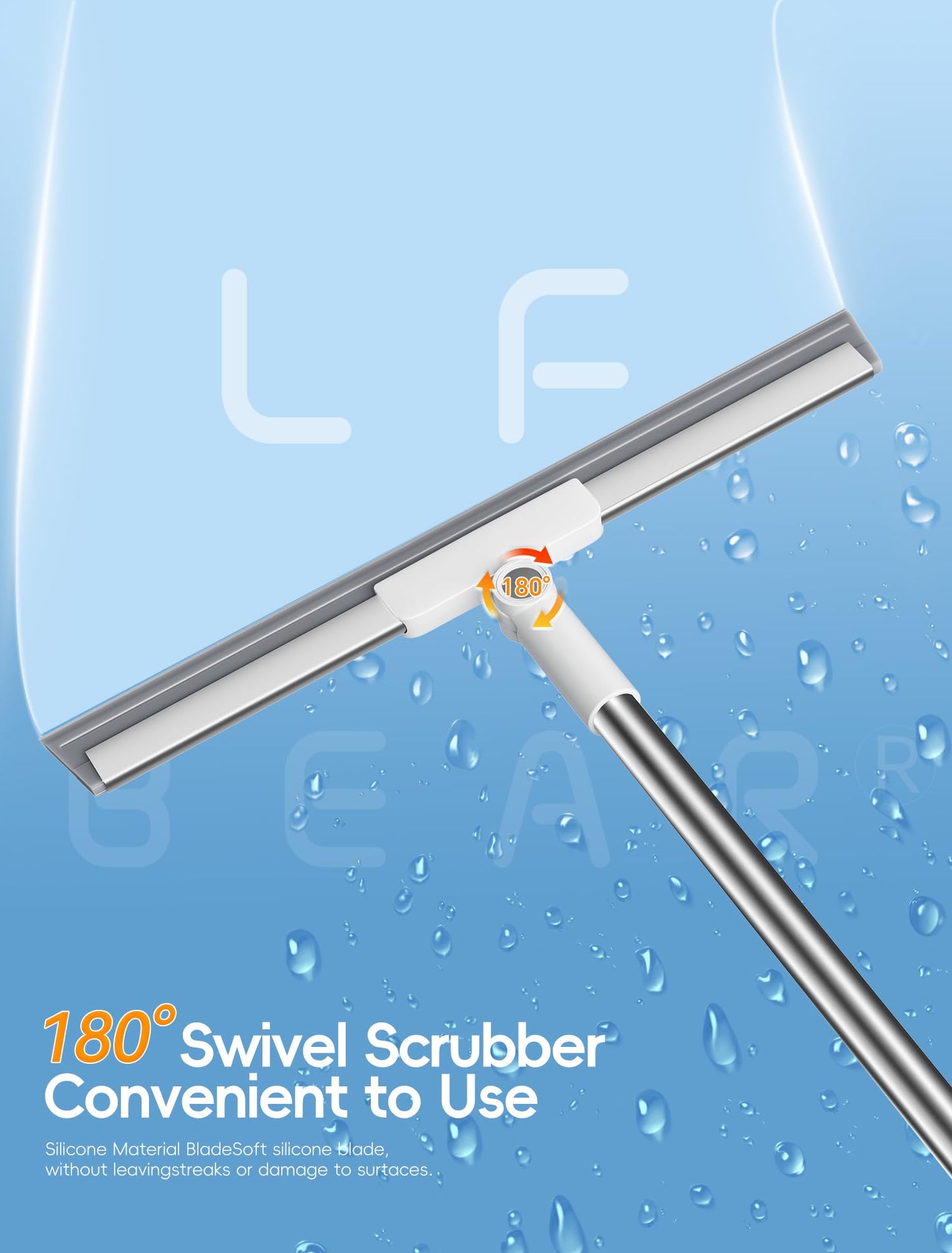 Floor Squeegee Broom with Long Handle, Heavy Duty Rubber Squeegee Kit, Scrubber for Tile Floor
