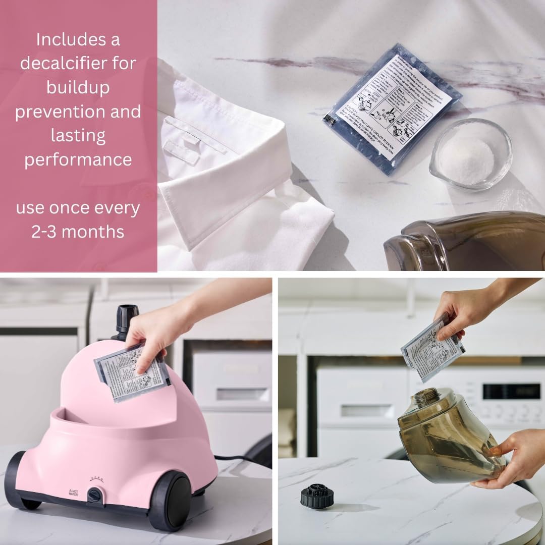 SALAV GS18-DJ Standing Garment Steamer with Roll Wheels for Easy Movement, 1.8L Water Tank for 1 Hour Continuous Steaming, Adjustable Pole for Storage, Includes Descaler Packet, 1500 watts - Pink