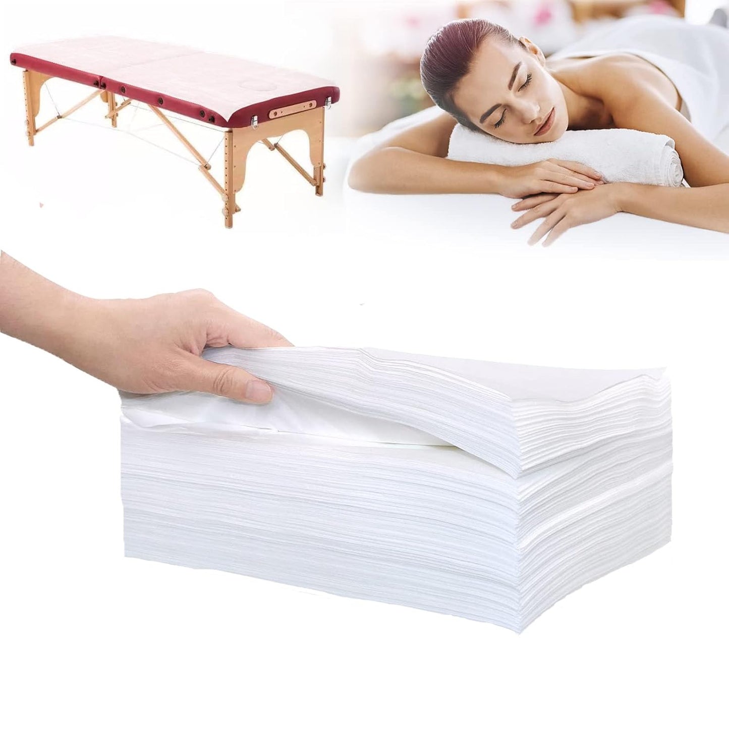 50Pcs Disposable Massage Table Sheets 31.5" x 71" Non-Woven Fabric Bed Covers for Ultimate Hygiene and Comfort in Massage, Tattoo, and Spa Treatments, Breathable and Durable Sheets(White)