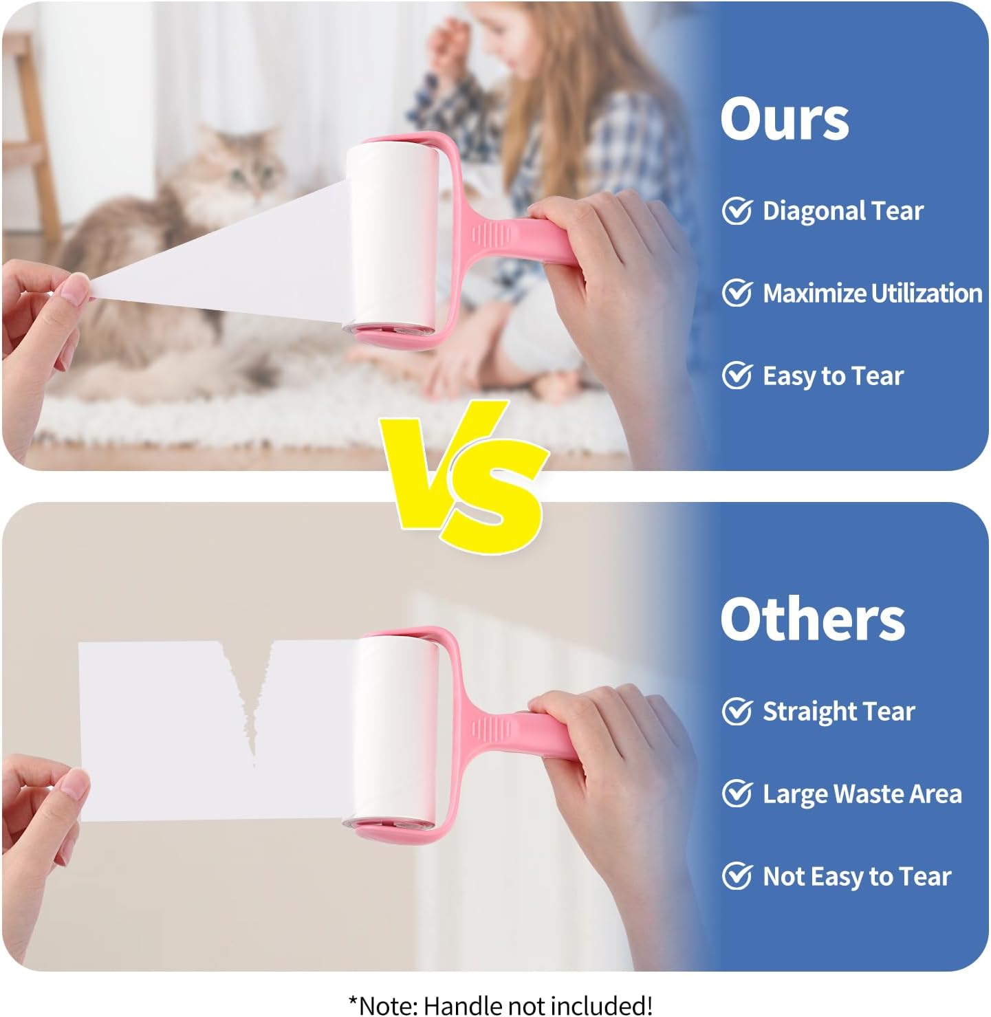 Extra Sticky Lint Roller Refills 10 Pack (1200 Sheets) fit 3.8"-4" Standard Size Lint Roller Sticker with Inner Diameter at 1.5" for Pet Hair, Clothes, Furniture, Cars, No Handle Included