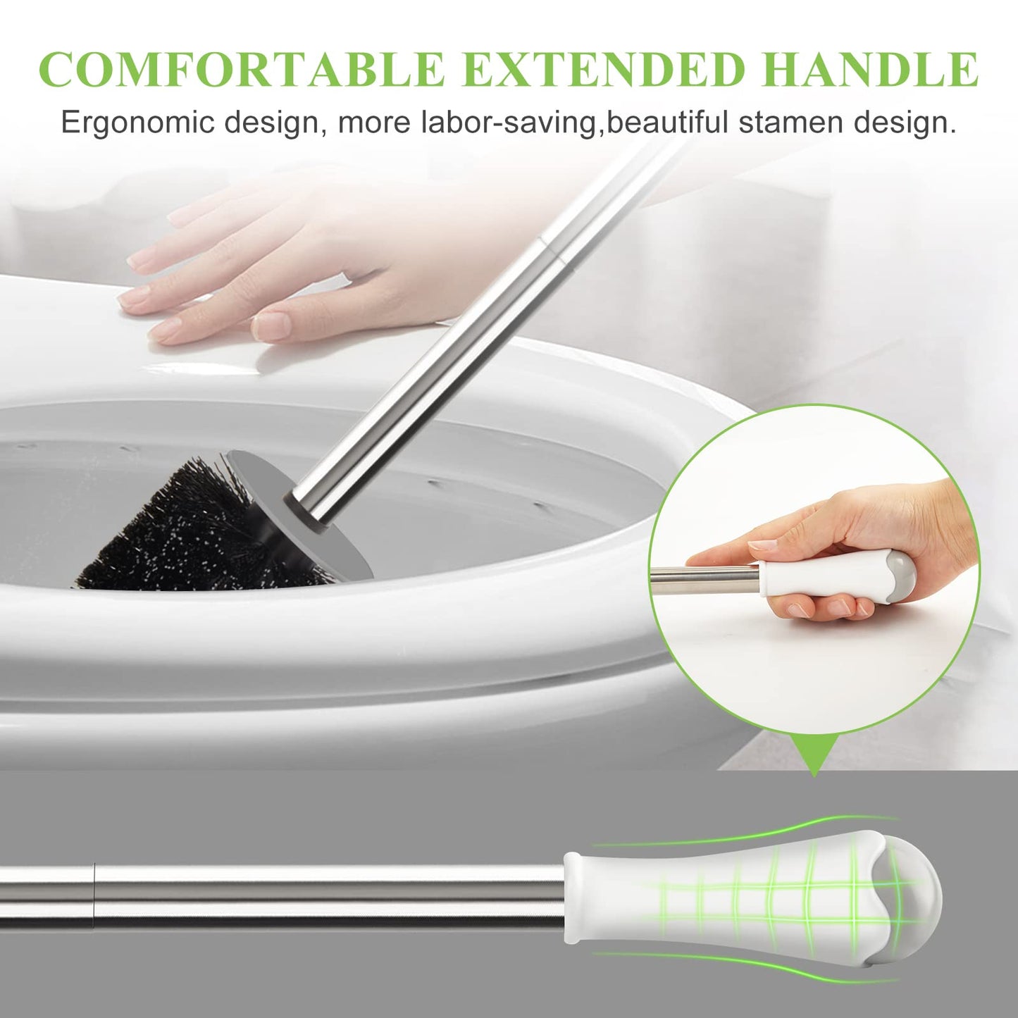 AONEZ Compact Toilet Brush & Holder, Stainless Steel Handle, Space Saving for Storage, Deep
