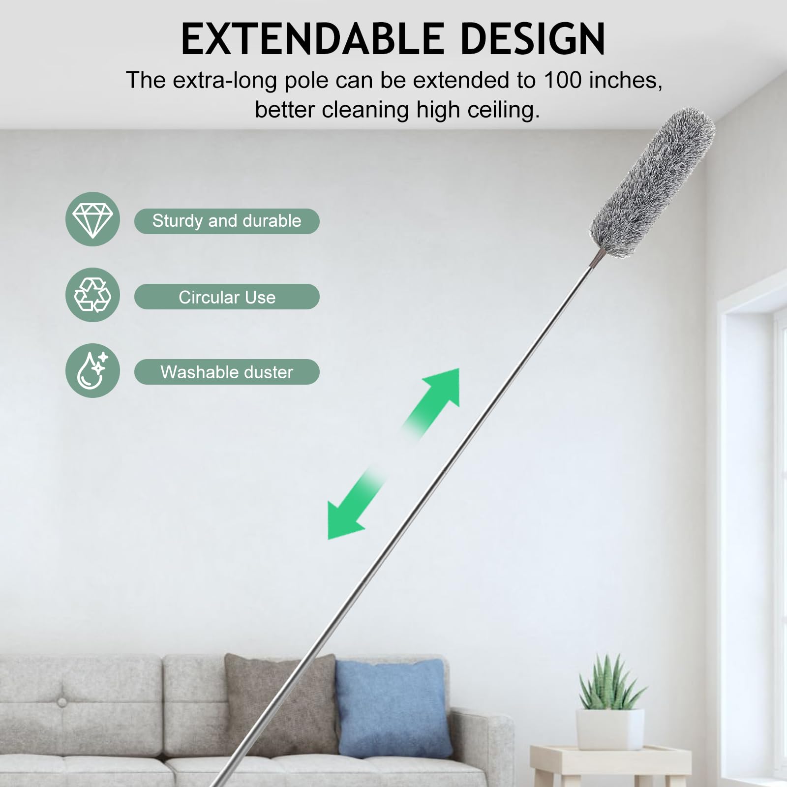 SetSail Extra-Long Dusters with Extension Pole 100-inch for Cleaning, Gray