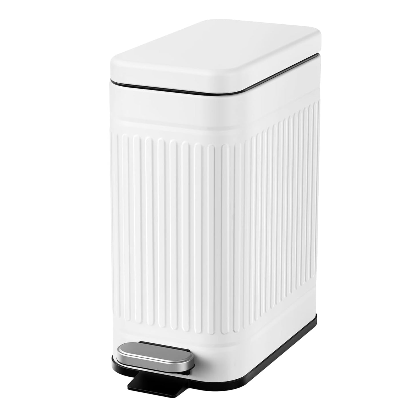 TrashAid Bathroom Trash Can with Lid, 2.6 Gallon Small Garbage Can Soft Close, Stainless Steel Step Waste Basket for Bathroom, Bedroom, Home Office, Laundry Room, Toilet, RV, White, 10 Liter