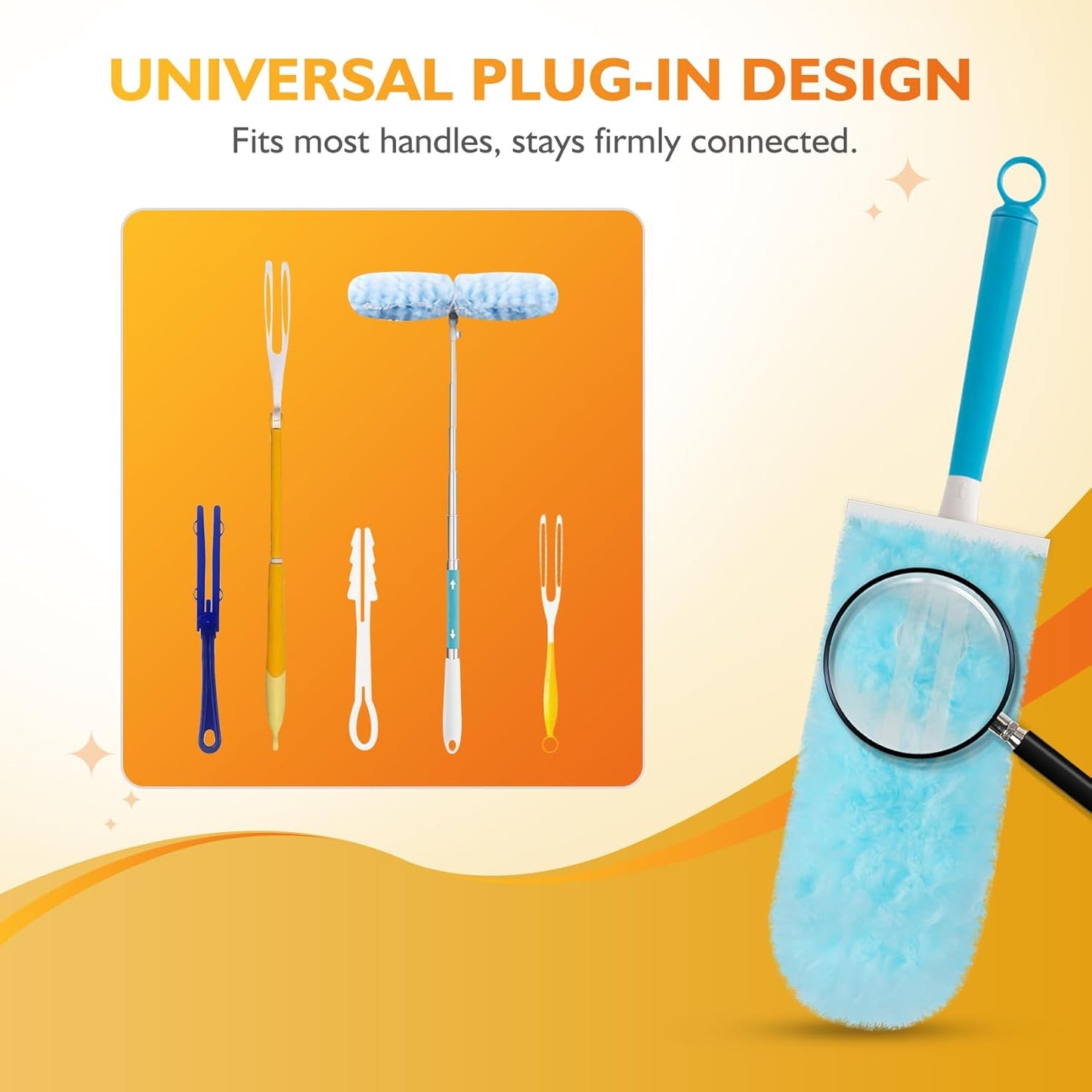 60ct 360° Heavy Duty Duster Refills Kit for Swiffer Duster, 4X Dust Capture Power with Microfiber, Disposable Feather Dusters for Cleaning Ceiling Fan, Cobweb, Car,1 Extended &1 Short Handle