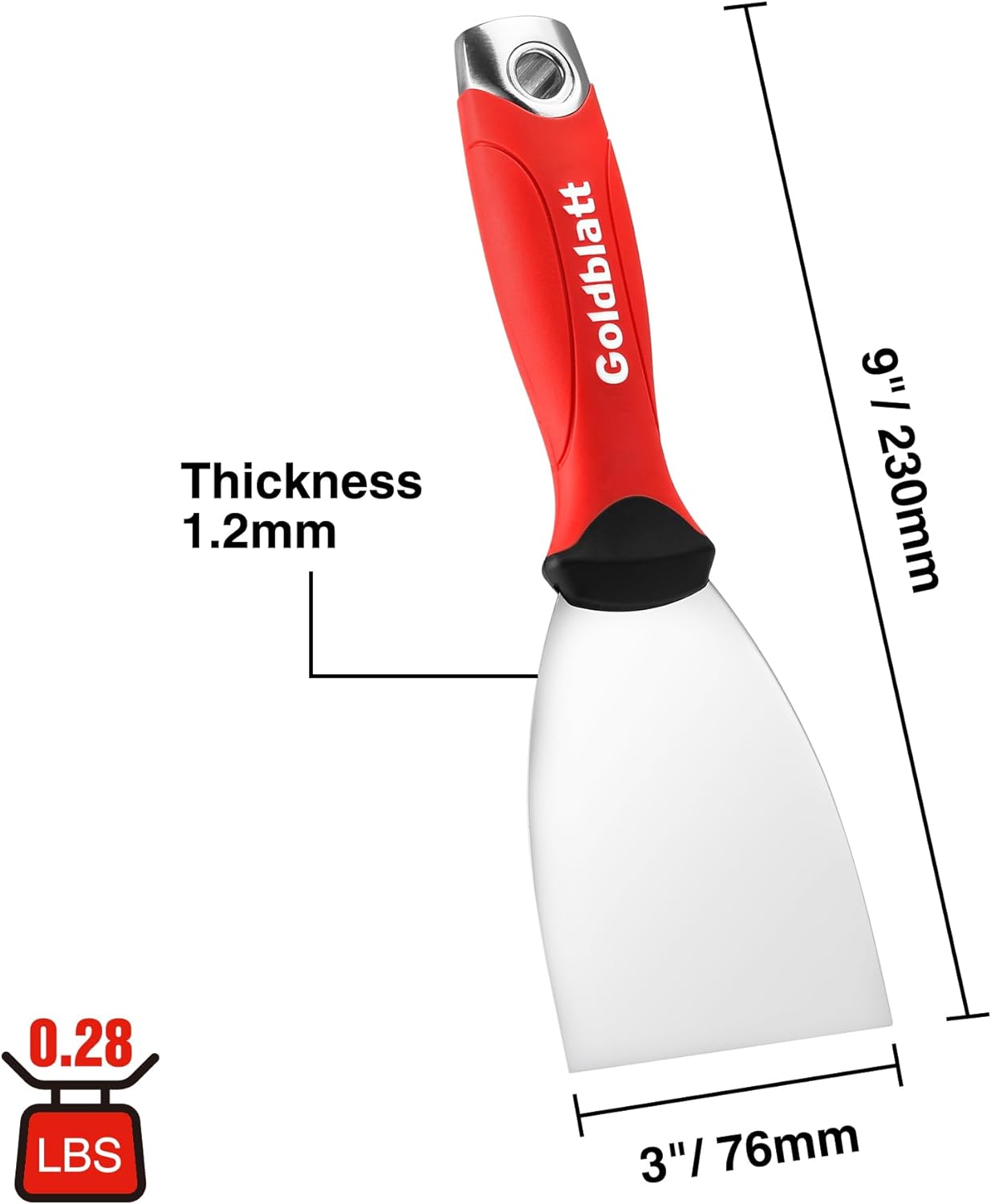 Goldblatt 3" Putty Knife, Stainless Steel Scraping Paint, Putty Knife Scraper with Hammer End, Soft Grip, Perfect for Drywall Repairing and Finishing