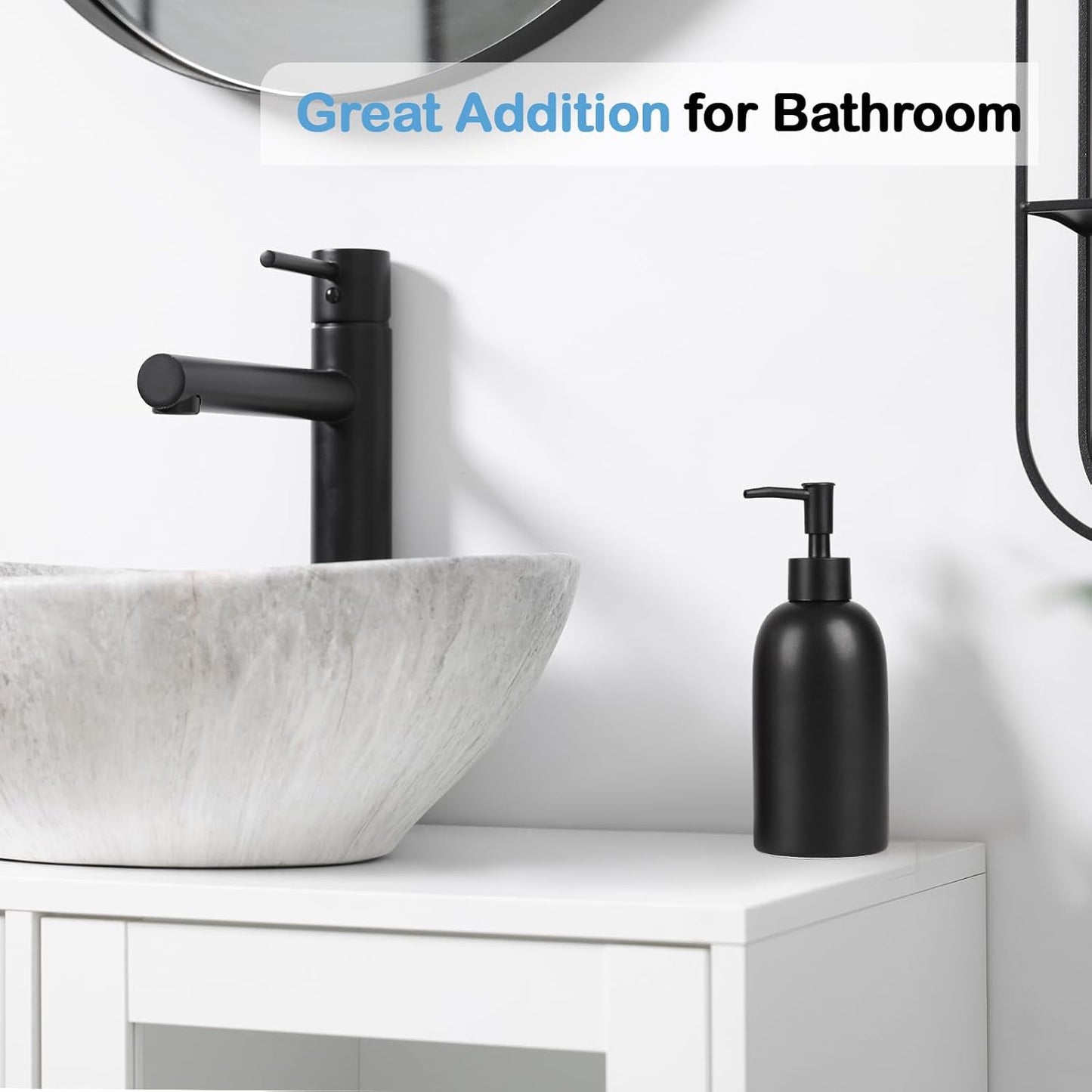 Natheeph 14OZ Ceramic Soap Dispenser Ceramic Soap Pump Dispenser Can Fill Liquid for Bathroom/Kitchen (Black)