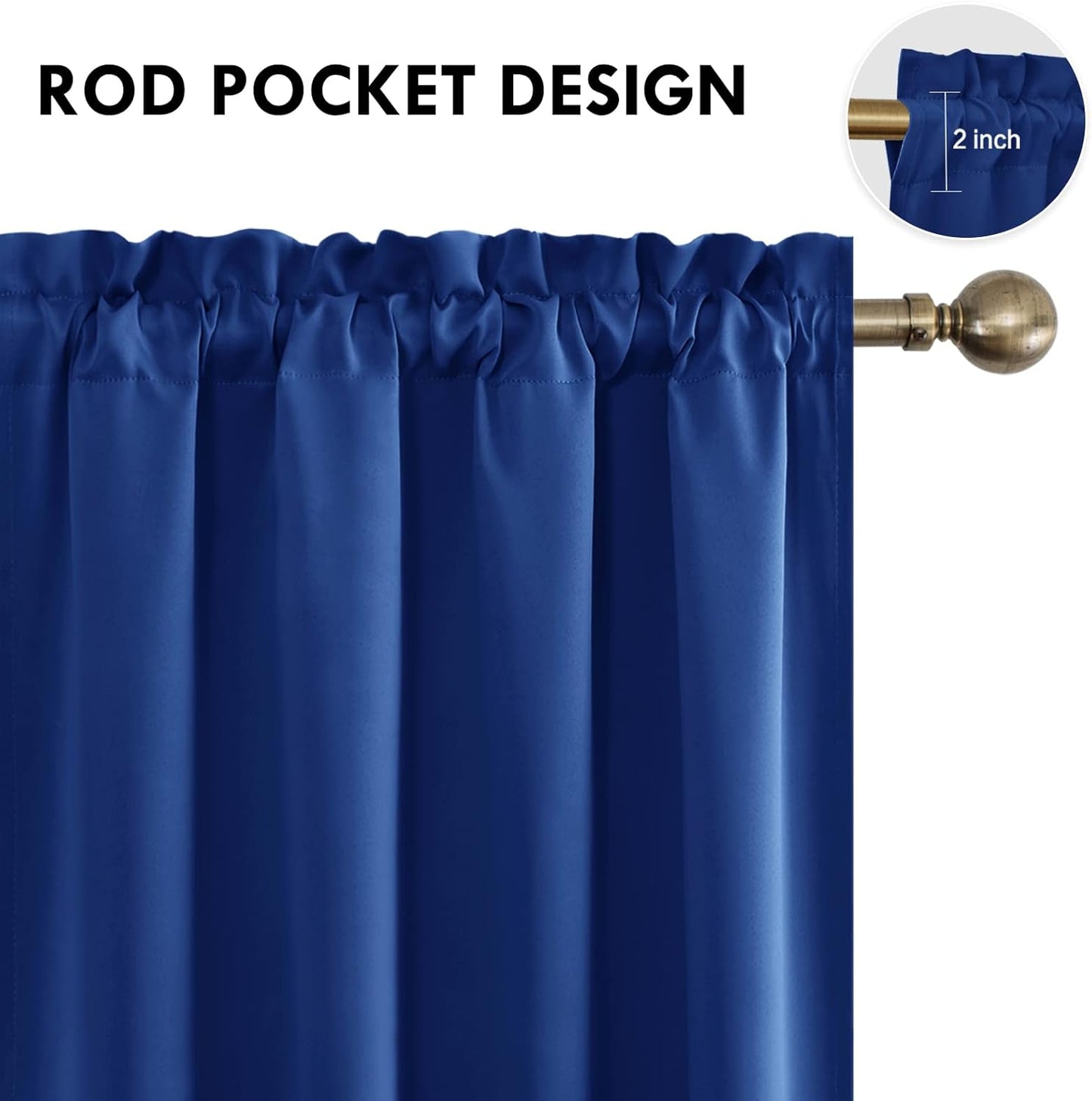 DWCN Blackout Curtains Room Darkening Thermal Insulated Bedroom Curtains Window Curtain Panels, 52 x 45 inches Long, Set of 2 Classic Blue Rod Pocket Drapes