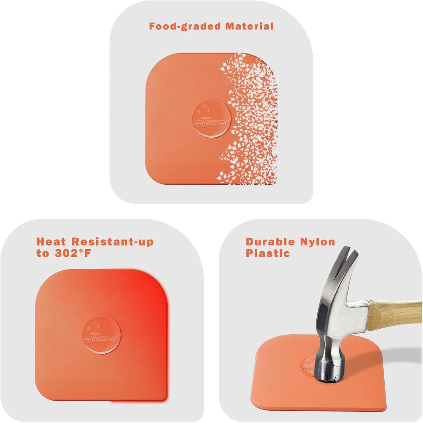 Pan Scraper, 5 Pcs Pot Scraper Plastic, Pot Scraper Non Scratch for Cast Iron, Pot and Pan Cleaning, Sturdy Scraper Kitchen Tool-Orange