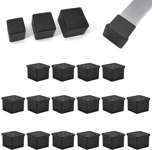 16 Pcs 3/4" x 3/4" Square Rubber Chair Leg Caps, PVC Table Leg Covers, Flexible & Anti-Slip