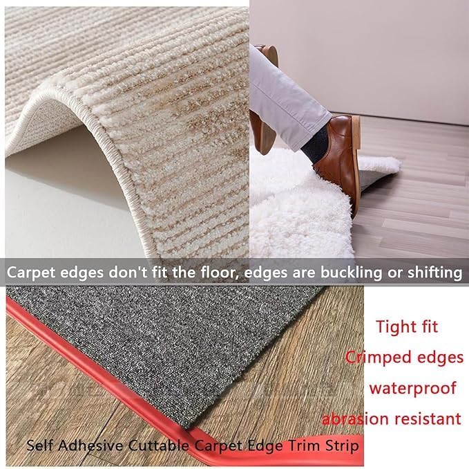 Self Adhesive Carpet Transition Strip with Edge Trim, Designed for Seamless Transitions from Carpet to Tile or Vinyl Floors, Perfect for Doorways.(Black,50ft)