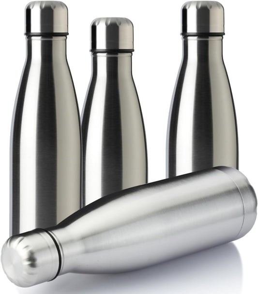 MEWAY 17oz Sport Water Bottle 4 Pack Vacuum Insulated Stainless Steel Leak-Proof Double Wall Cola Shape Water Bottle,Keep Drinks Hot & Cold(Silver,4 Pack)