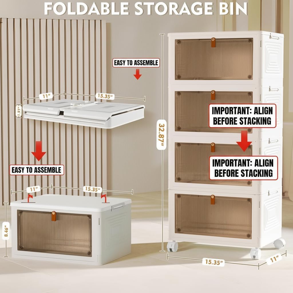 YFXCVSL 4 Tier Plastic Storage Bins with Lid 23QT, Stackable Storage Bins