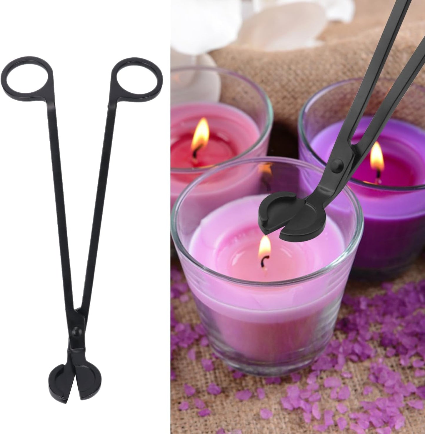 4 in 1 Candle Accessory Set with Storage Tray Plate, Premium Candle Wick Trimmer, Candle Snuffer, Wick Dipper & Storage Tray Plate with Gift Package, Ideal for Scented Candle Lovers (Black)