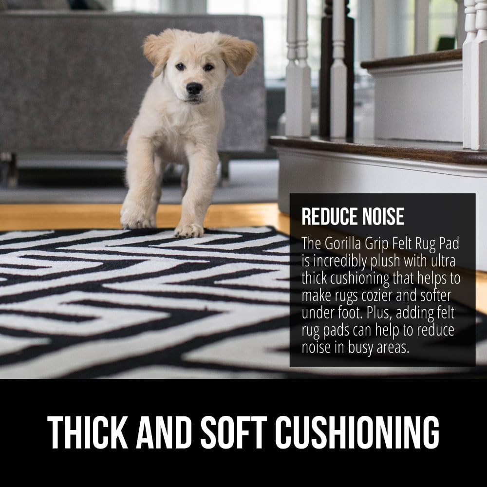 GORILLA GRIP Felt and Natural Rubber Stay in Place Slip Resistant Rug Pad, 1/8in Thick, 6x9 FT Protective Padding Under Area Rugs, Cushioned Gripper Pads, Carpet Runners, Hardwood Floors Protection