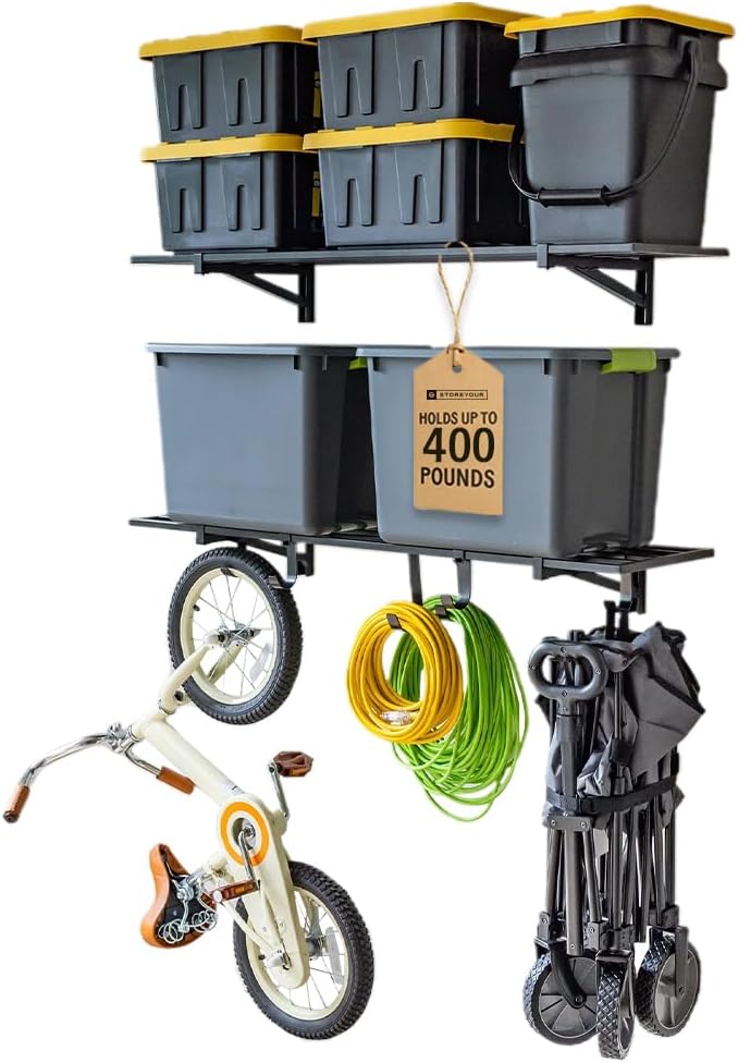 StoreYourBoard 2-Pack Heavy Duty Wall Shelves – Wall-Mounted Garage Storage Shelving and Organization for Sheds, Closets, or Utility Rooms – Holds 200 lbs, 1ft x 4ft, Hammered Gray