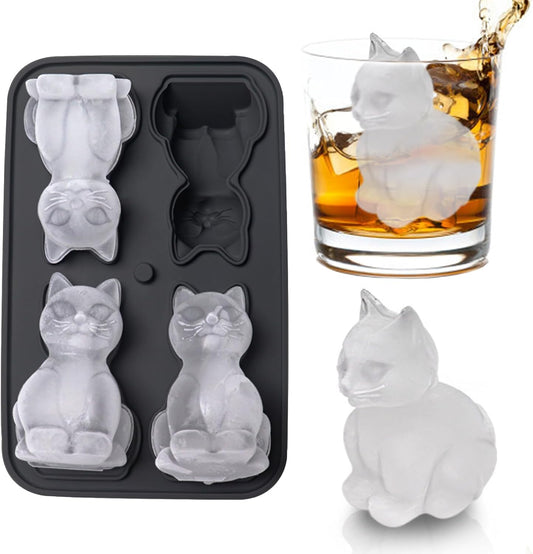3D Cat Ice Cube Mold, Admaison Ice Cube Tray with Funnel with Funnel for Cocktails, Bourbon,Brandy