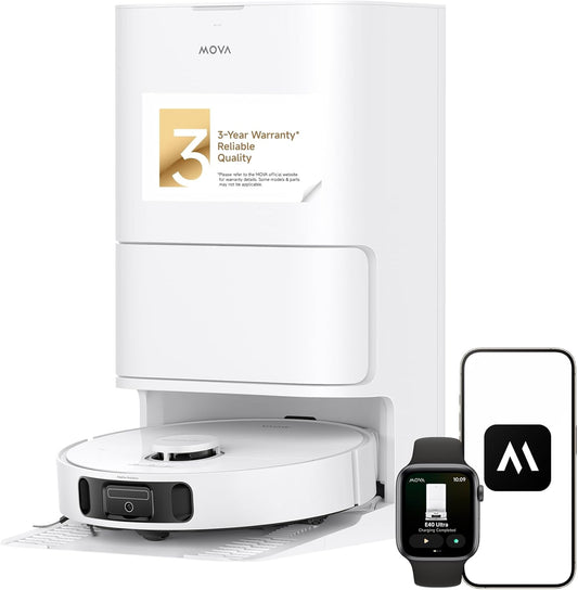 Mova E40 Ultra Robot Vacuum and Mop, 19,000Pa Suction, Extenable & Liftable Mop, All-in-One