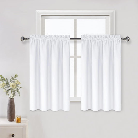 DWCN White Curtains for Living Room Thermal Insulated, 50% Light Blocking Curtains for Bedroom, Dining Room Window, W 52x L 36 Inch, Set of 2 Rod Pocket Curtain Panels