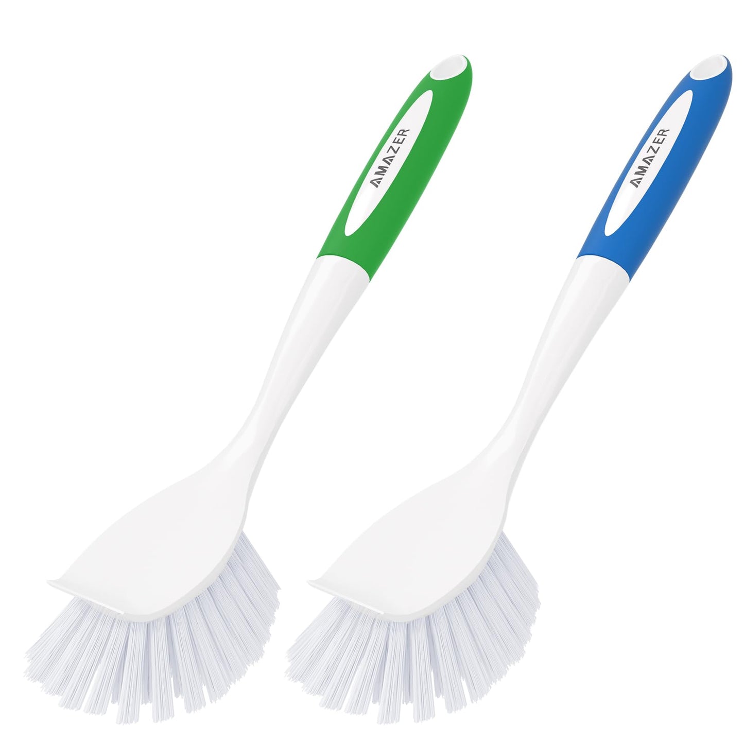 Amazer Dish Brush with Handle, 2 Pack Kitchen Scrub Brushes for Cleaning, Dish Scrubber with Stiff
