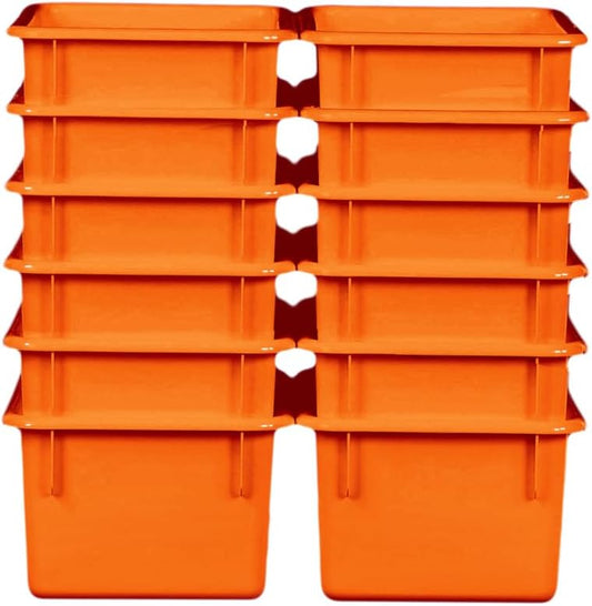 Wood Designs Cubby Storage Bin, Heavy Duty Plastic Containers for Kids Orange Cubby Tray Set of 12