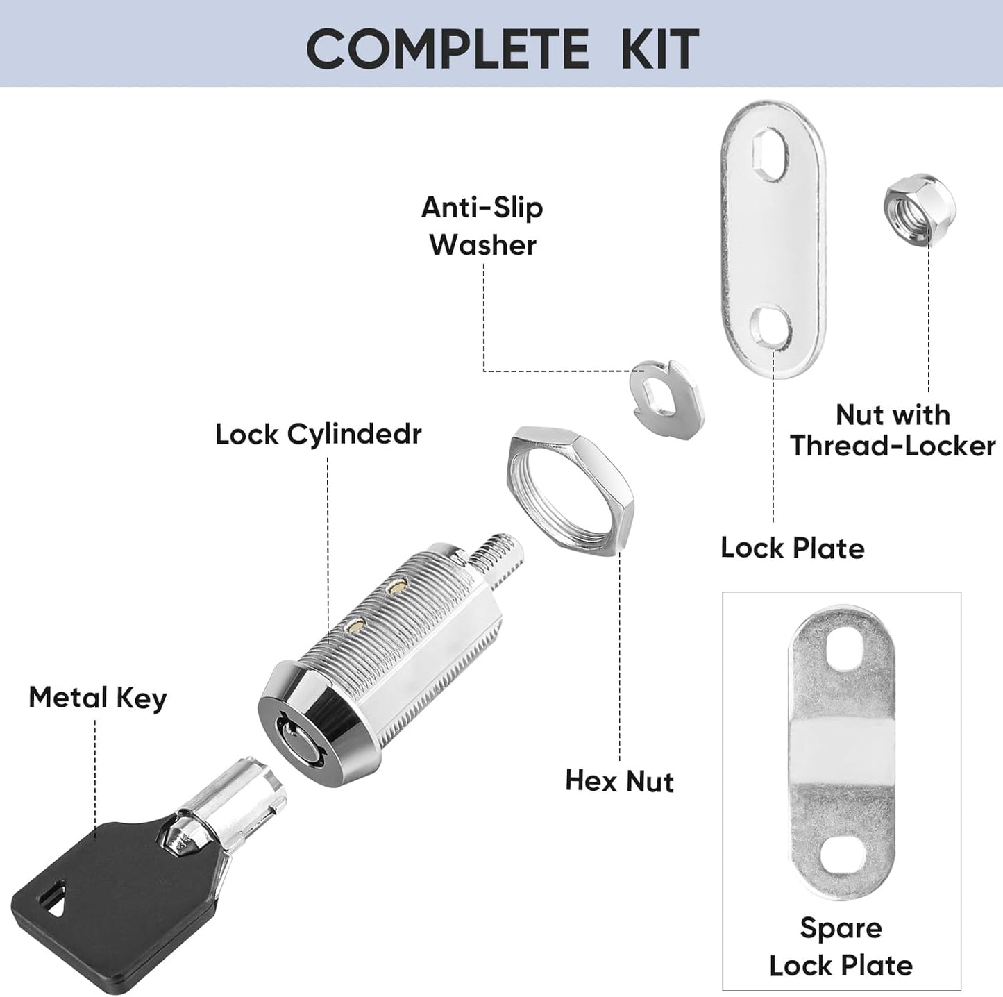 PTEROMY 2 Pack Cabinet Lock with Keys, 5/8'' Heavy Duty Tubular Cam Lock for RV Compartment Storage Locks, Full Set of RV Cam Locks (Chrome, 5/8'', 2 Pack)
