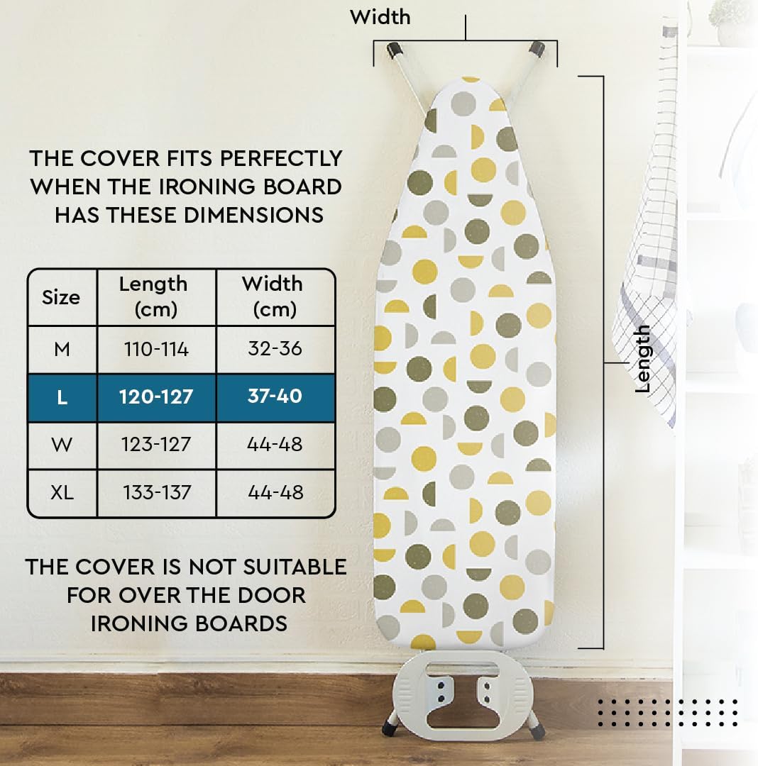 Encasa XO Ironing Board Cover and Pad 54"x15" - Thick 3mm Felt Padding, Drawstring Tightening & Lock, Easy Fit, Scorch & Stain Resistant, Fits Standard Large Ironing Board - Daisy Blue