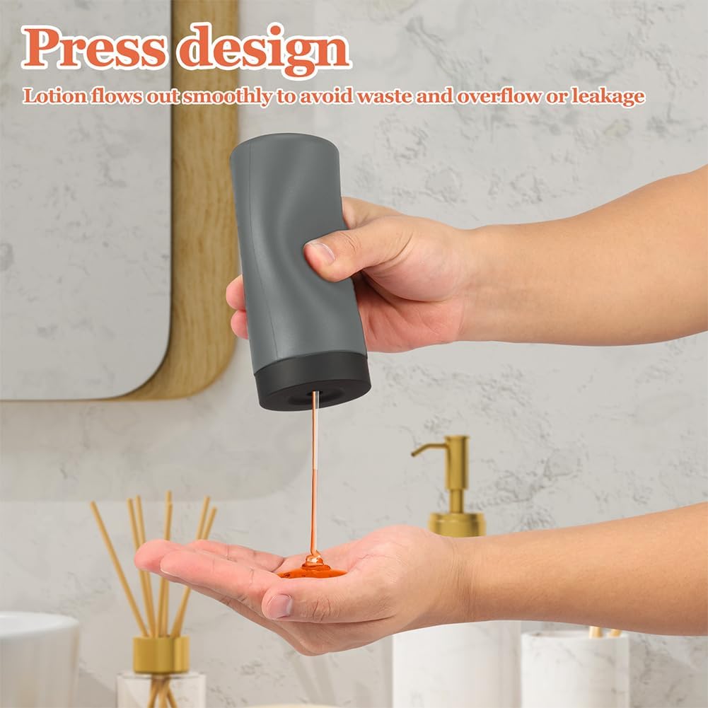 Soap Dispenser,Dish Soap Holder for Kitchen Sink 8 oz Round Refillable Foaming Soaps Dispenser Shampoo and Conditioner Bottles Watertight Silicone Squeeze Bottle for Bathroom Gray