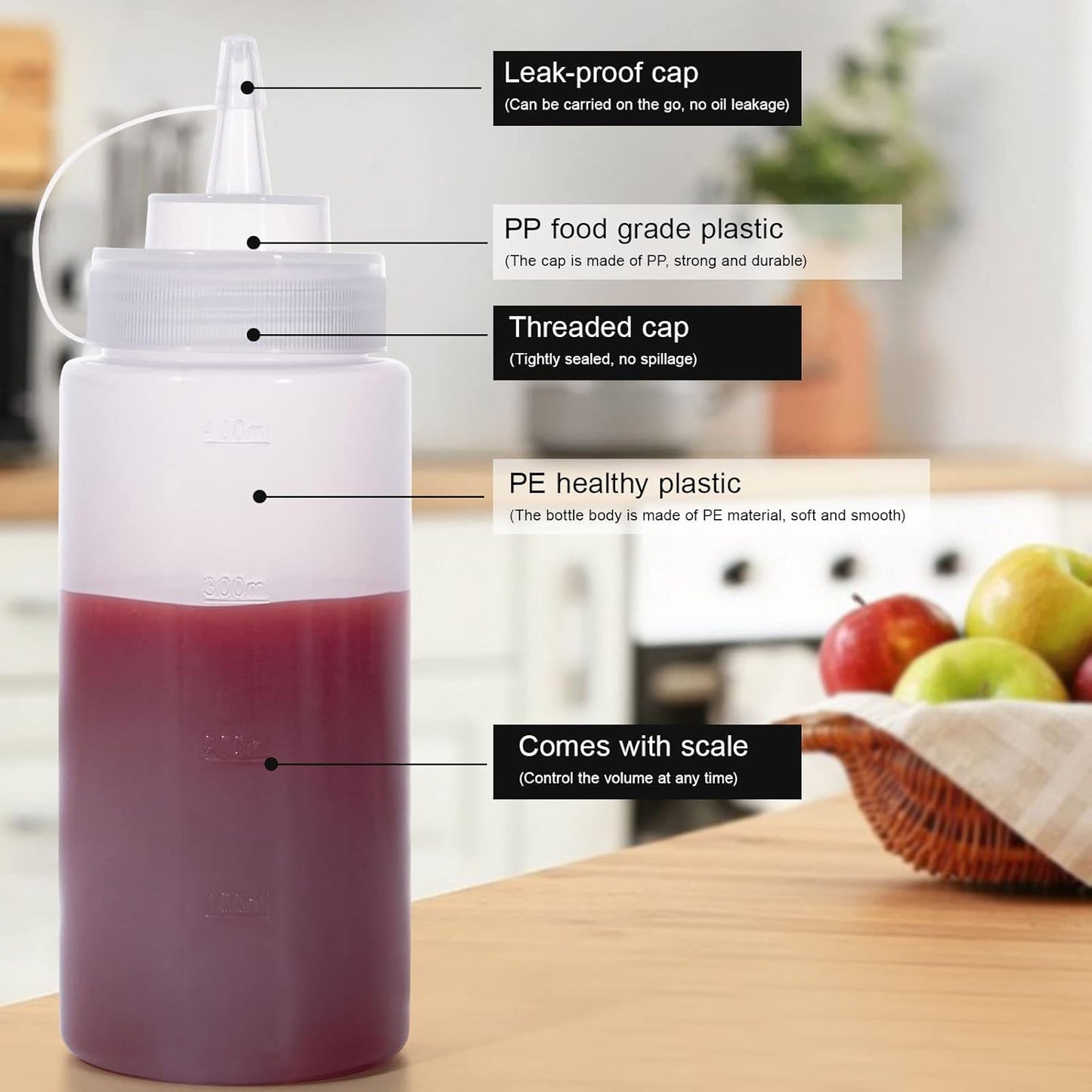 Squeeze Bottles for Sauces 2 Pack, 16 Ounce Plastic Dressing Squirt Bottles with Cap Lids, Condiment Bottle for Liquids BBQ Dressing Pancake Art Dispenser