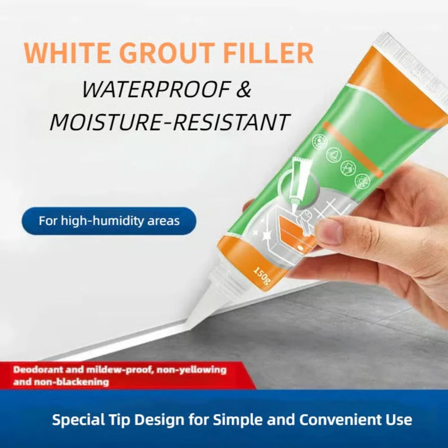 Waterproof White Grout Repair Kit, Grout Pen for Shower Tile, Grout Filler Repair, Squeeze Tube White Caulk, Waterproof & Moisture-Resistant, for Kitchen Bathroom (2)