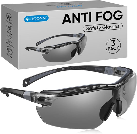 TICONN Anti-Fog Safety Glasses for Men and Women, ANSI Z87.1 Scratch Proof Eye Goggles with Adjustable Arms and UV Protection