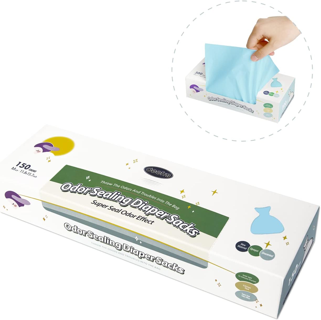 Odor Sealing Disposable Diaper Bags, 150 Count, Blue, Large Capacity, Unscented Diaper Trash Bags, Safety, Multiple Specifications, Wide Application, Easy to Use