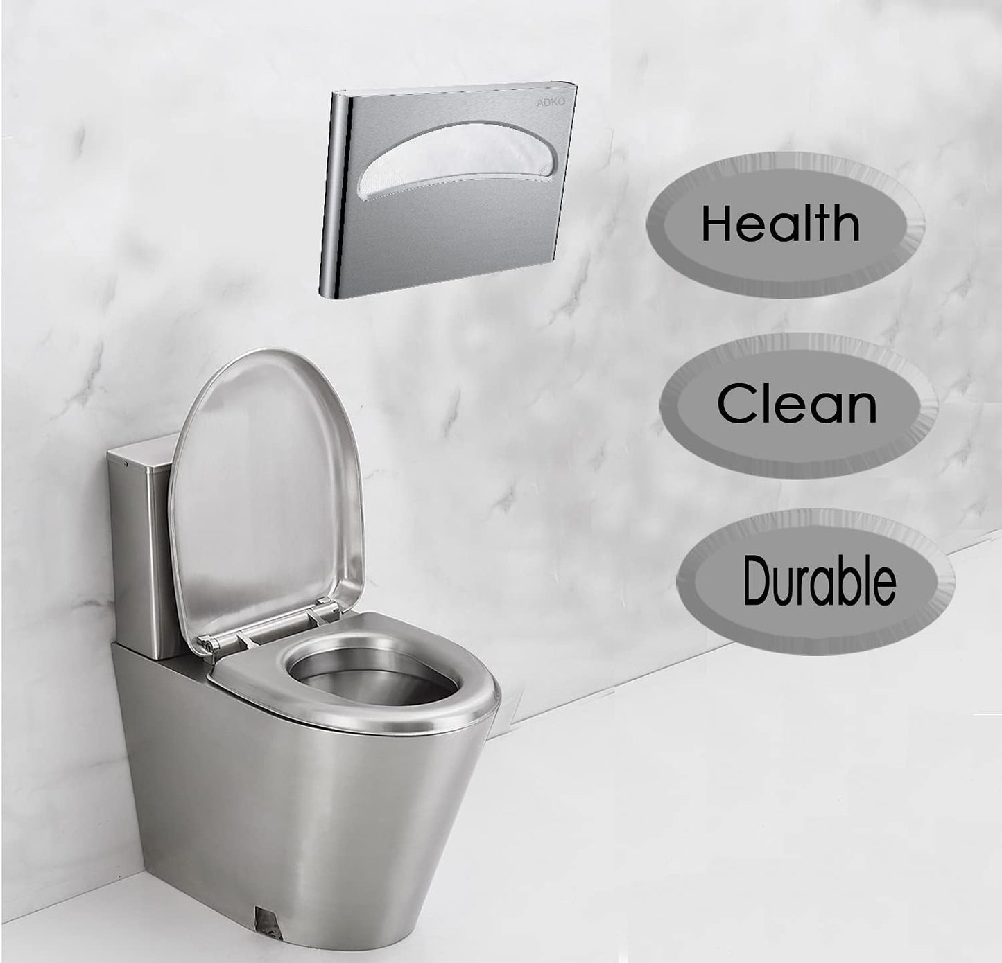 Commercial Toilet Seat Cover Dispenser, Wall Mount, 250 Single Seat Covers for Office, Hospital (18/8 Stainless Steel)