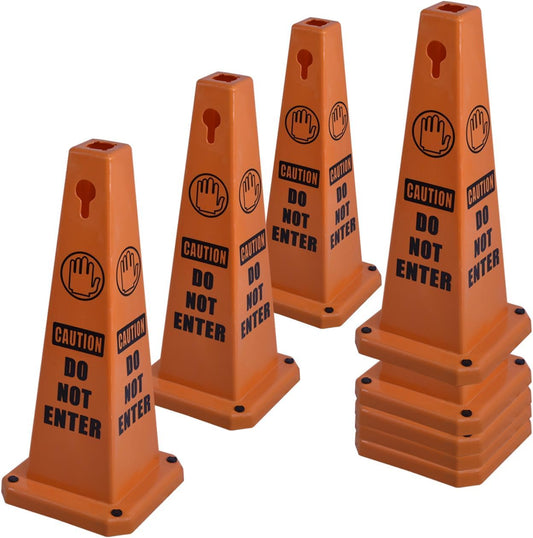 8-Pack 26.5" Caution Cones, 4-Sided Visible Safety Signs with Heavy Rubber Base, Warning for Slip &