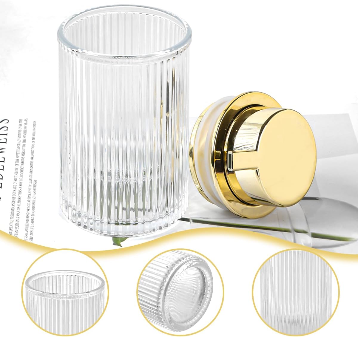 Clear Foaming Soap Dispenser, 12 Oz Glass Foaming Hand Soap Dispenser with Gold Pump, Bathroom Refillable Liquid Lotion Container Pump Ribbed Bottle for Kitchen Bathroom Decor, 1pc