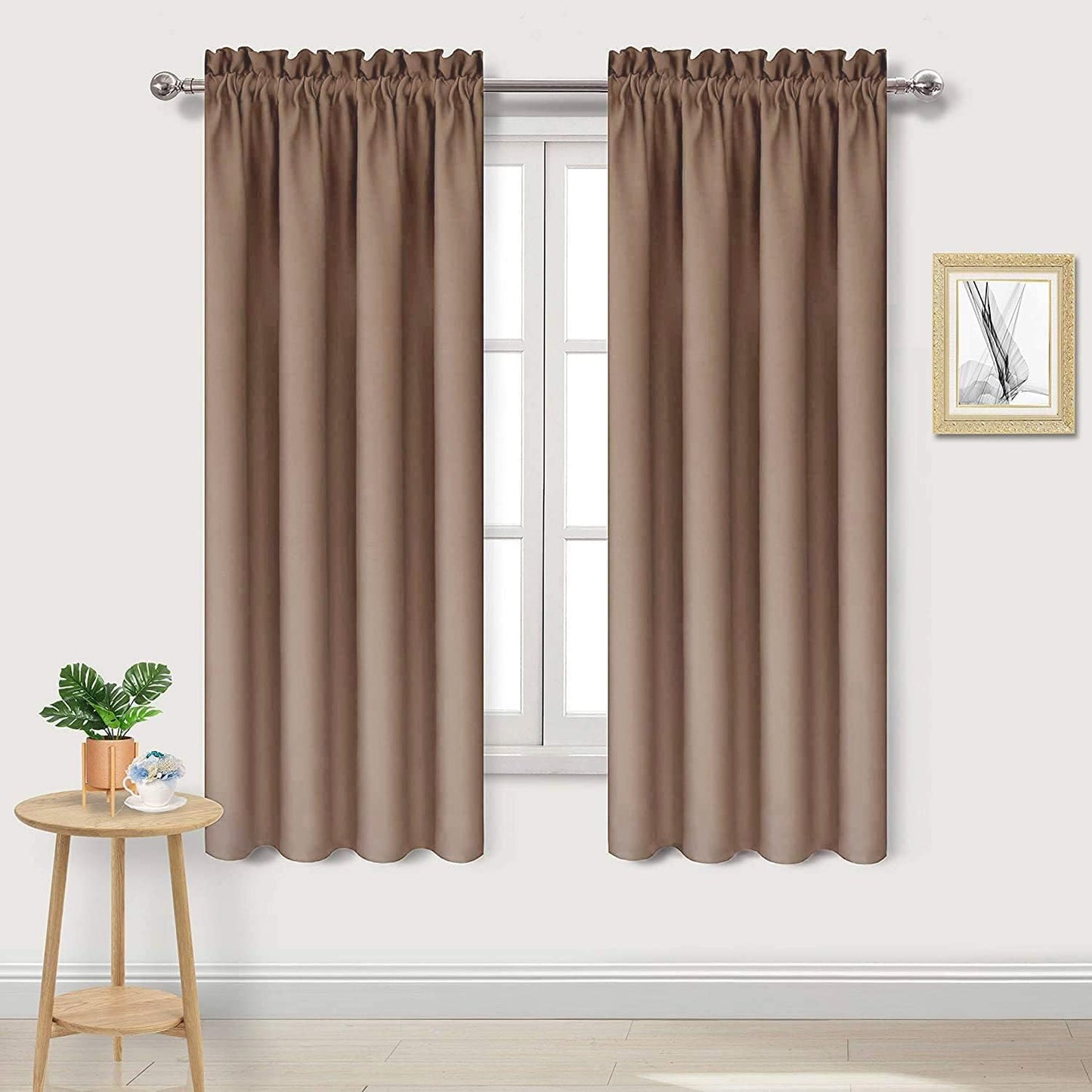 DWCN Blackout Curtains Room Darkening Thermal Insulated Bedroom Curtains Window Curtain Panels, 38 x 63 inches Long, Set of 2 Khaki Rod Pocket Drapes