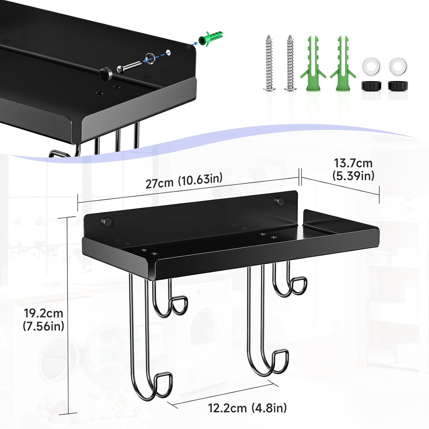 Ironing Board Holder Wall Mount, Ironing Board Hanger with Storage Shelf, Iron Board Holder for Wall, T&V Shaped Iron Board Hanger, Irons Storage for Laundry Room
