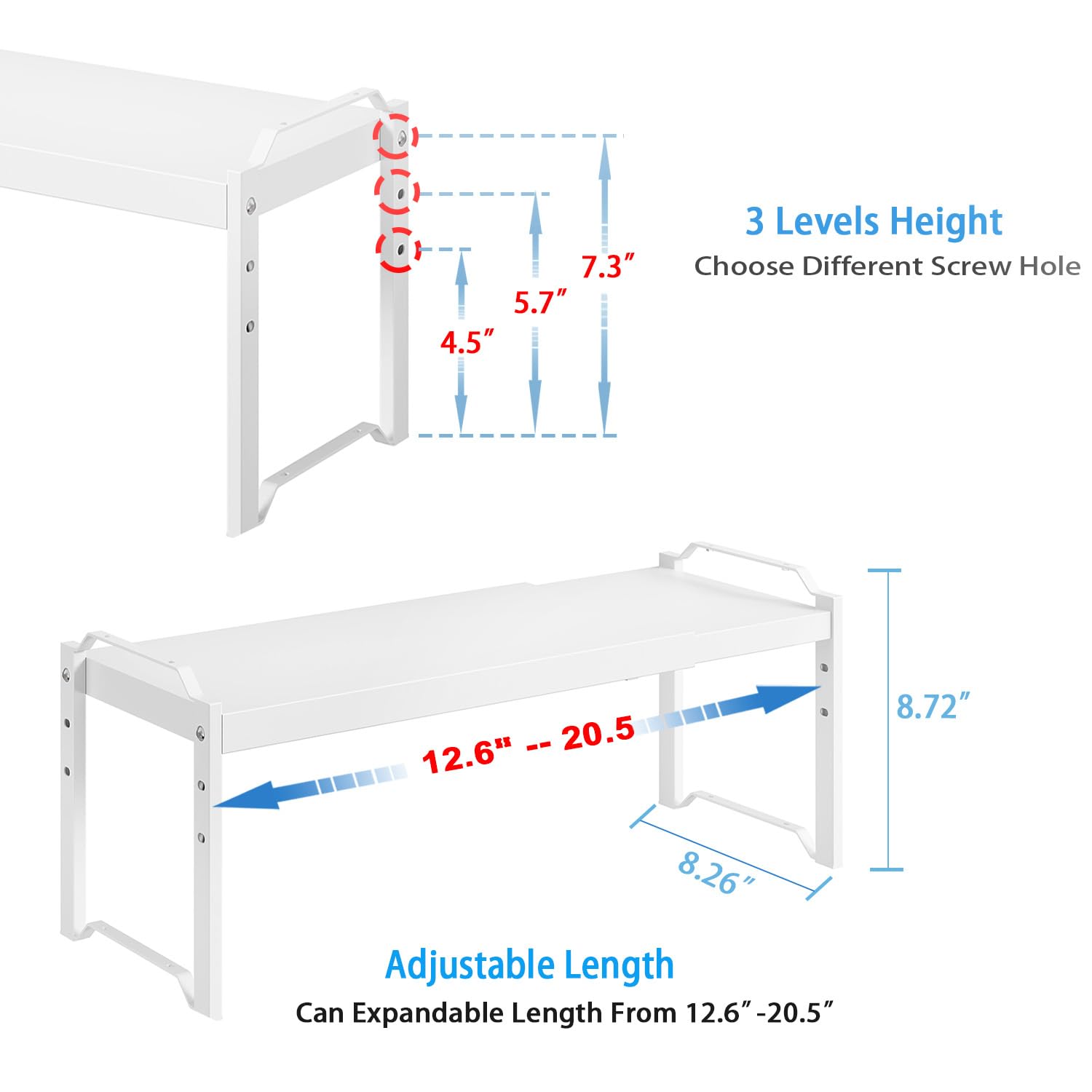 Set of 2 Expandable Kitchen Cabinet Shelves Organizers, Stackable Adjustable Small Storage Shelf