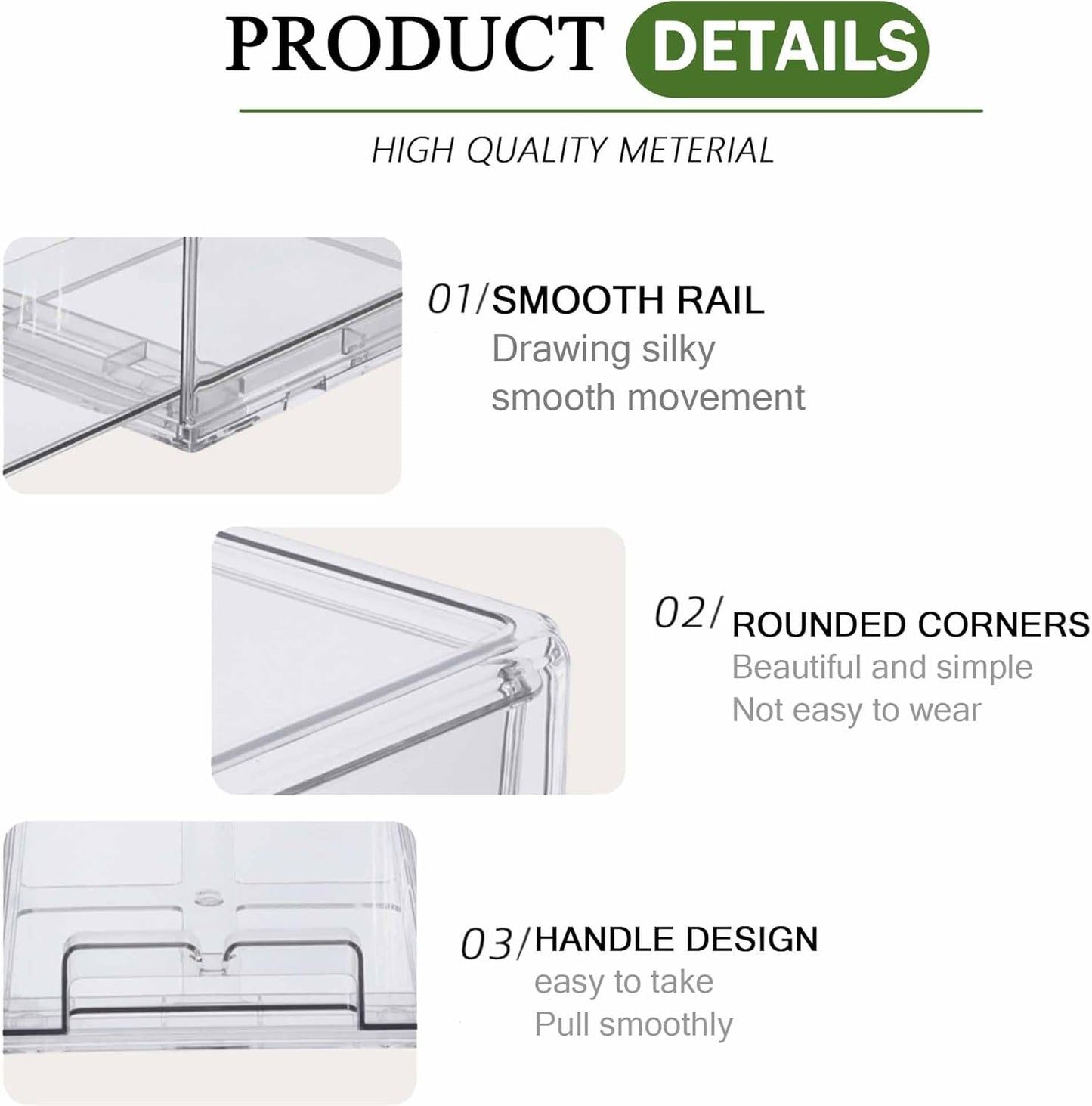 bealy 2 Pack Stackable Clear Storage Drawer,Refrigerator Organizers and Storage Drawer Pull Out Drawer for Fridge Kitchen Bathroom Cabinet Closet Office Clear