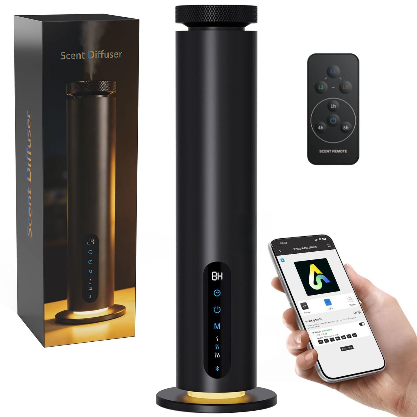 Waterless Essential Oil Diffuser, 1000 Sq.Ft Coverage, Smart App & Remote Control Scent Machine, 3