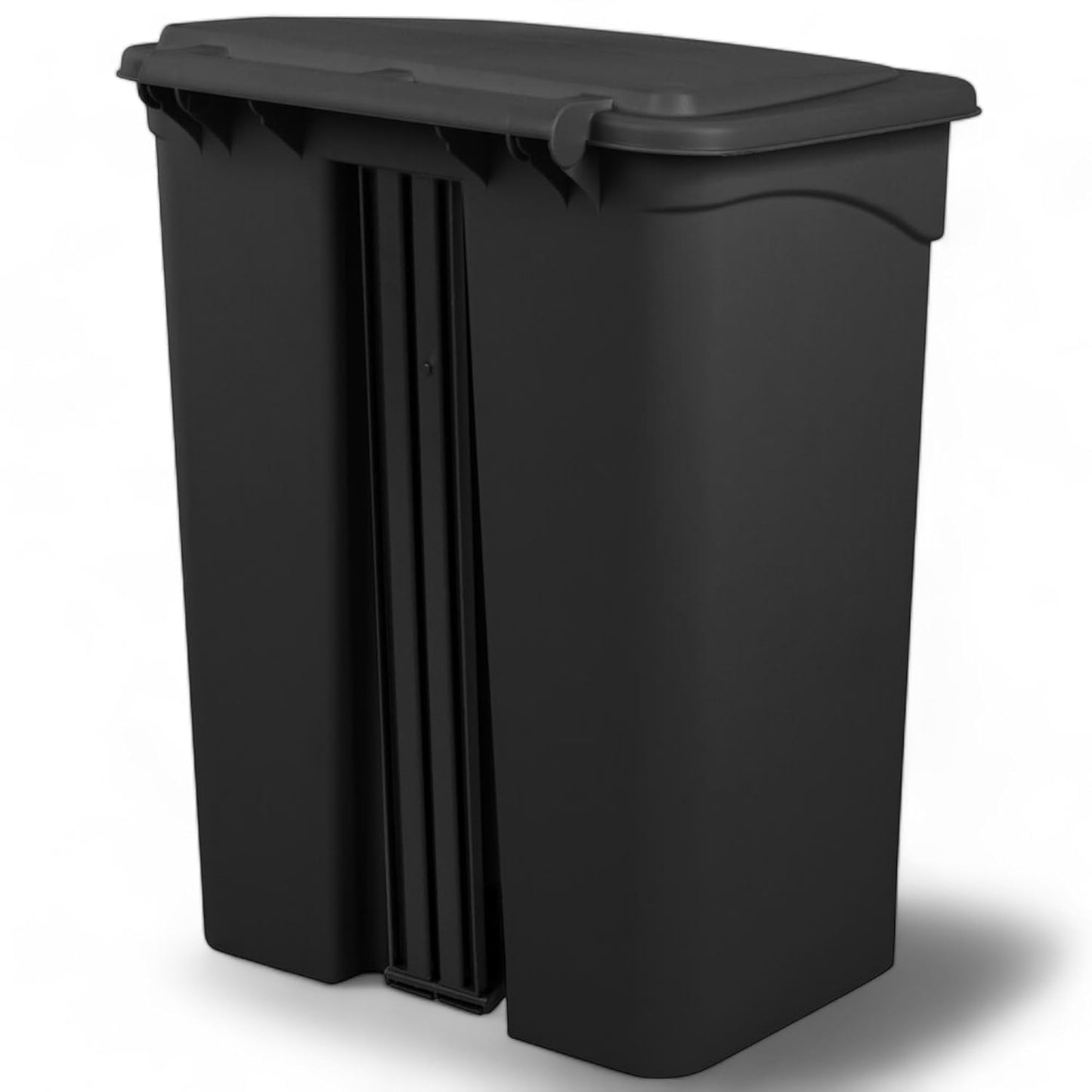 PRO&Family Step-On Trash Can with Lid, Plastic Waste Bin, Foot Pedal Operation (Black, 18 Gallon)