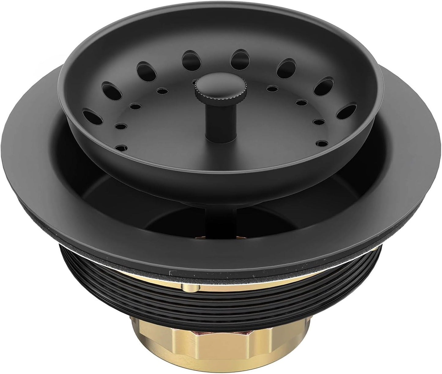 BOTEMY Stainless Steel Black Sink Drain Strainer Kit 3-1/2 inch Kitchen Drain Assembly with Metal Center Knob Basket Stopper Replacement for Standard Kitchen Sinks, Matte Black