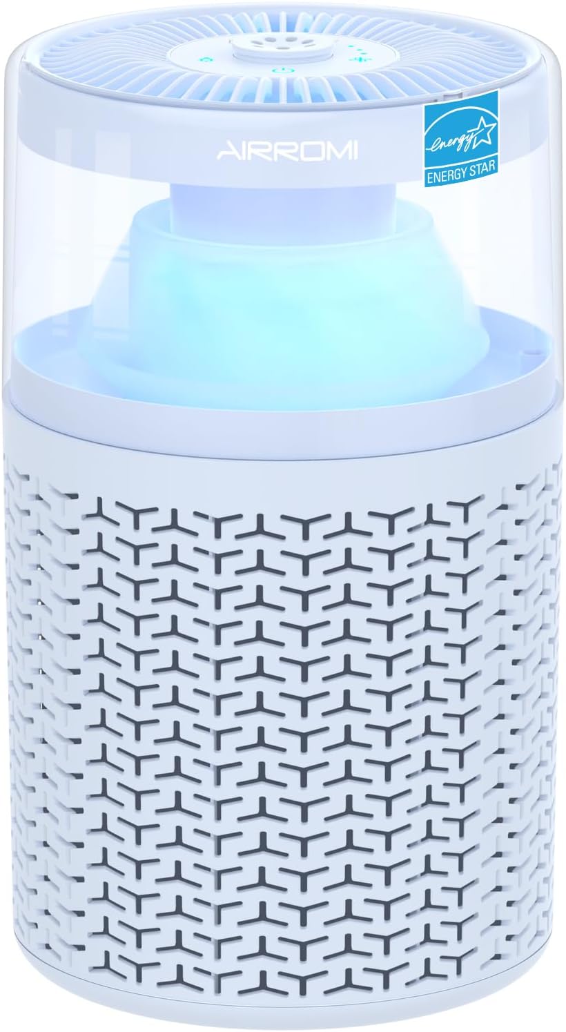 AIRROMI Air Purifiers for Bedroom Home,Up to 658 Ft²,Activated Carbon Filter Cleaner,With Fragrance Sponge for Better Sleep,Night Light,Pet Dander,Allergies,Smoke,Odor,Desktop Air Cleaner A2002 Blue