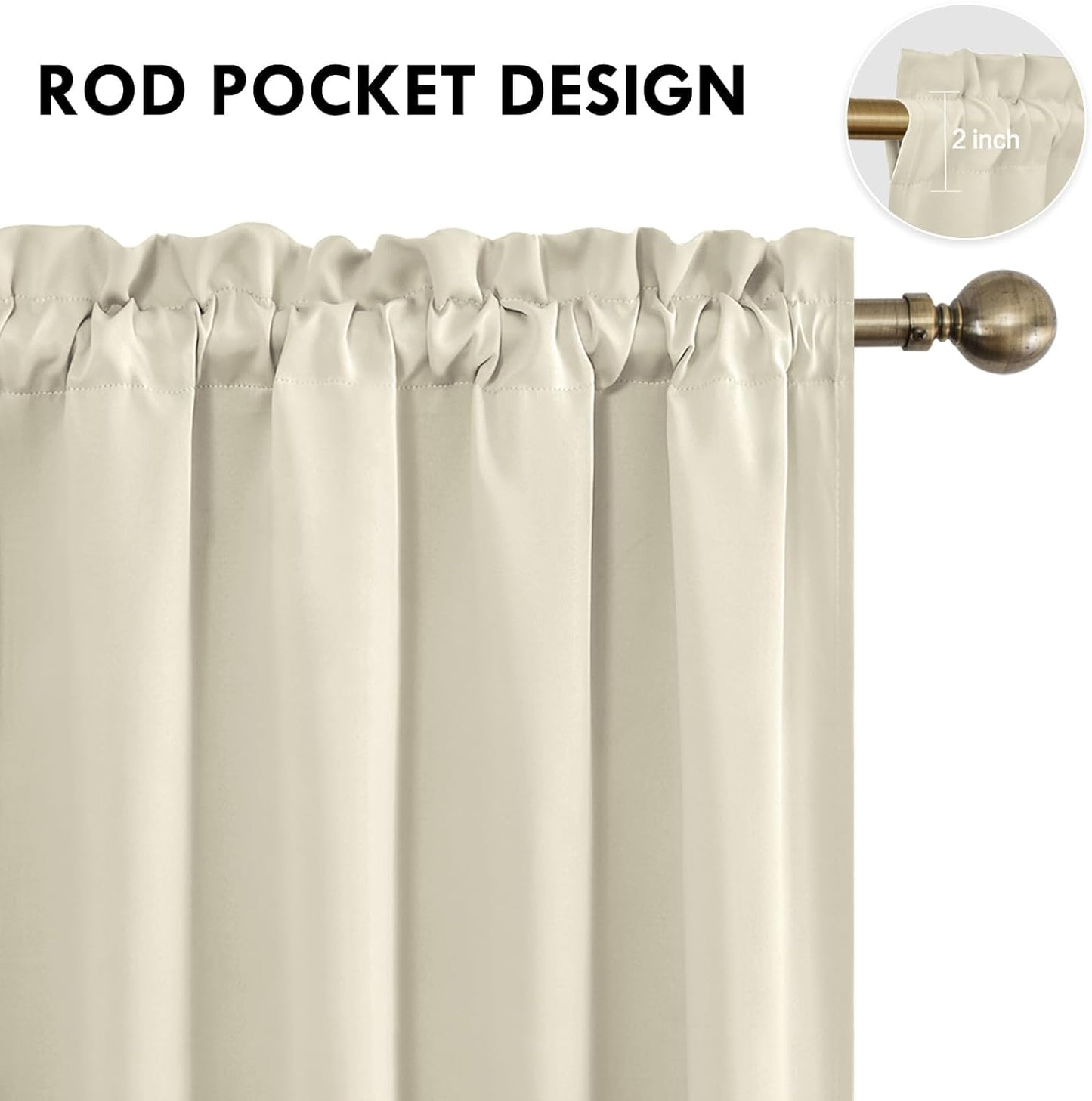 DWCN Blackout Curtains for Living Room Thermal Insulated, Energy Saving & Noise Reducing Bedroom Curtains, Light Beige, W 70x L 72 Inch, Set of 2 Rod Pocket Curtain Panels