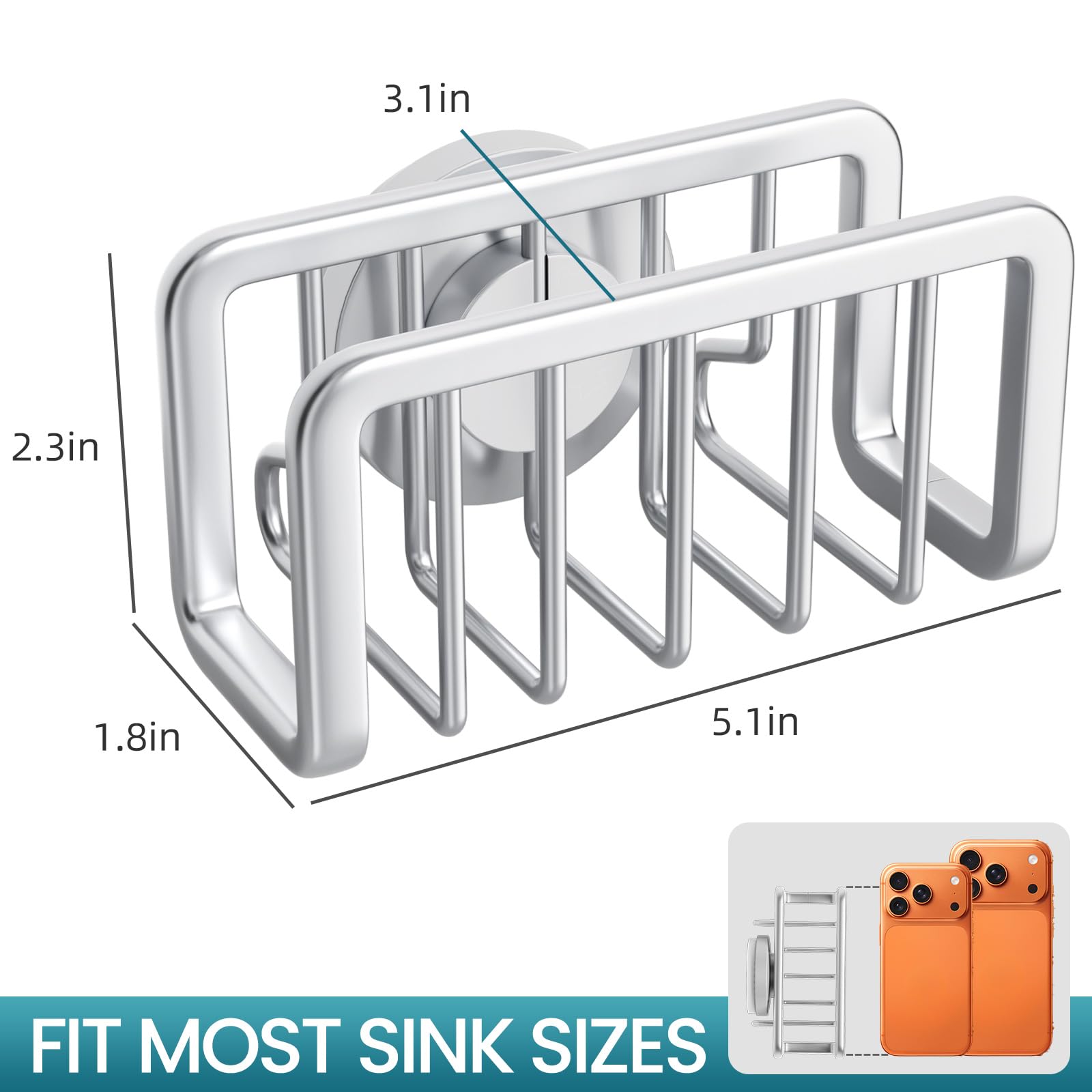 TAILI Silver Sponge Holder for Kitchen Sink with Strong Suction Cup