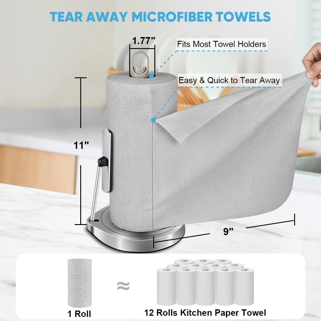 AIDEA Microfiber Cleaning Cloth 165 Sheets 3 Roll, Grey Microfiber Towels for Cars, Shop Towels, Shop Rags Washable, Cleaning Rags for Automotive, Mechanic, Workshops, House,11×9"