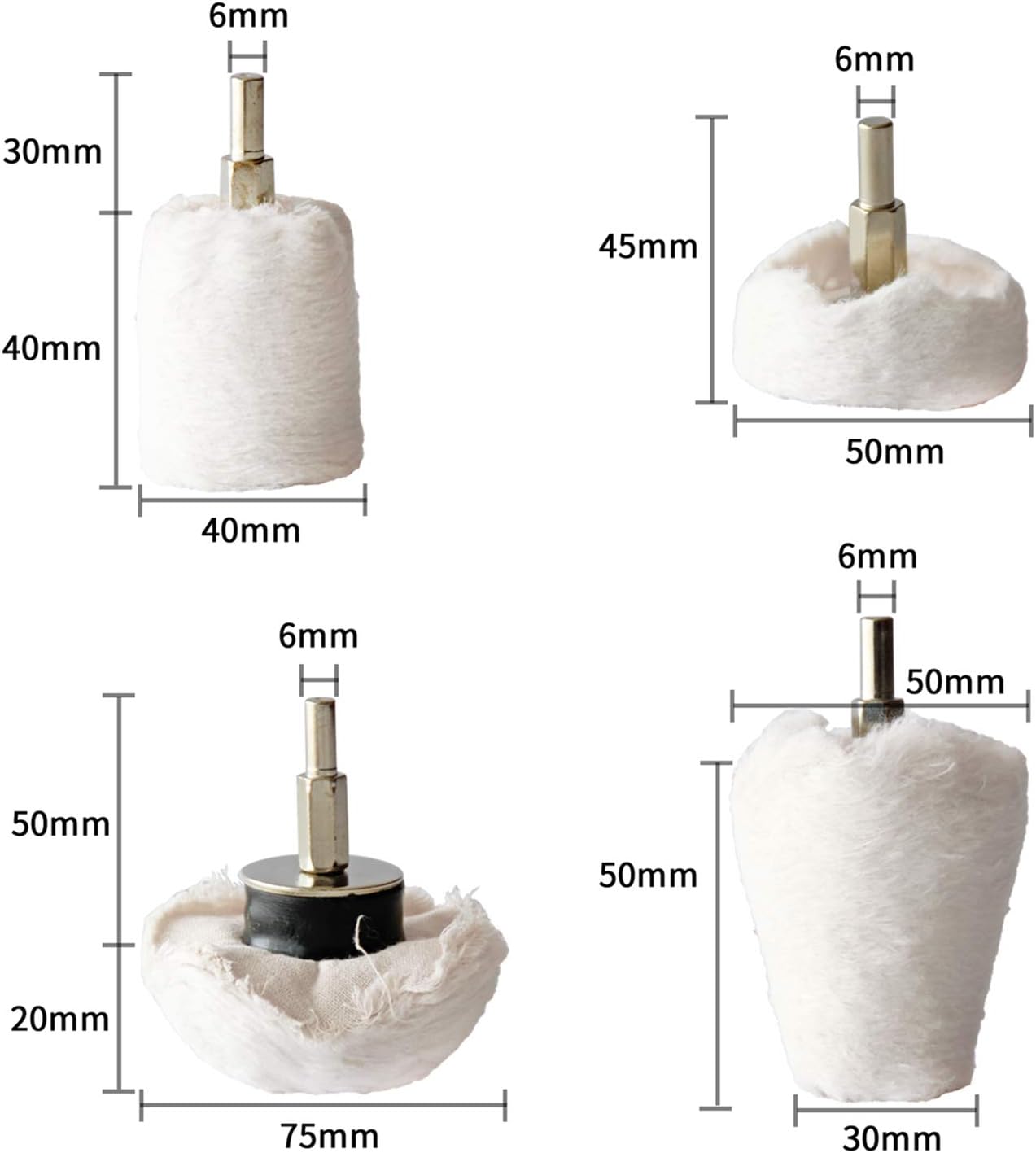 Polishing Pad Buffing Wheel Kit White Flannelette 12 Pack, for Drill for Metal Aluminum Stainless Steel Chrome Wood Plastic Ceramic Glass Woods Fabric Cotton Machine Jewelry etc