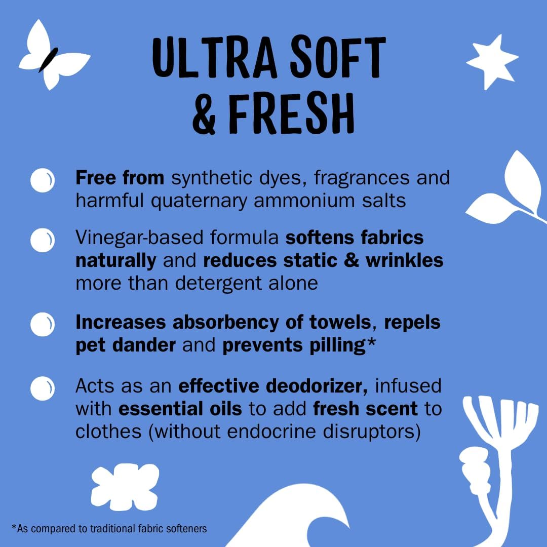 Molly’s Suds Fabric Softener Liquid for Sensitive Skin | Vinegar-Powered, Infused with Essential Oils | Fights Static, Reduces Wrinkles, Deodorizes | Ocean Mist, 50 Loads